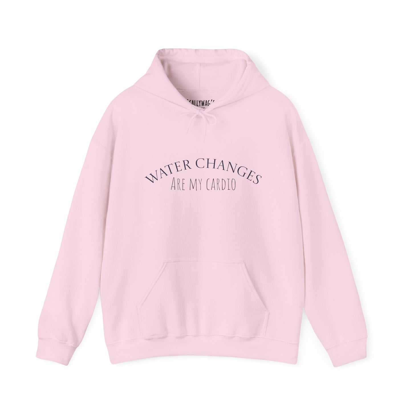 Pink funny fishkeeping hoodie with Water Changes Are My Cardio text