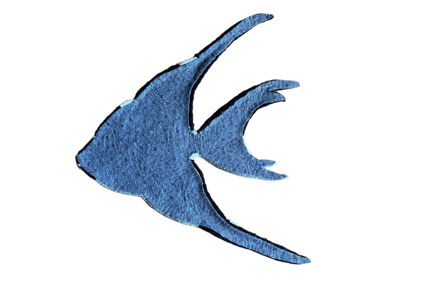 Blue handmade angelfish rug by Scallywags Fish Bowl with textured woven design