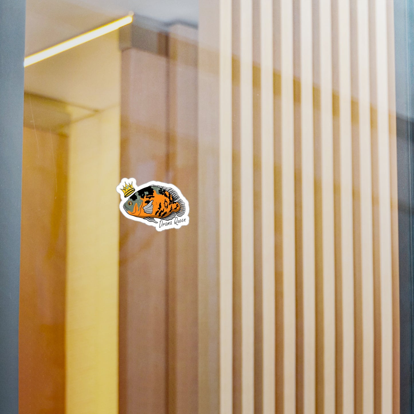 Oscar Cichlid vinyl sticker featuring colorful fish design on glass window
