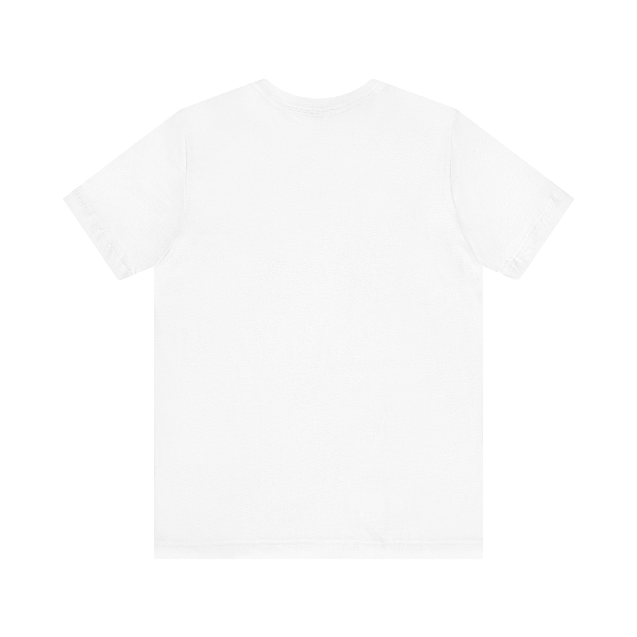 White blank back view of Scallywag's Fish Bowl Logo Tee T-shirt by Printify