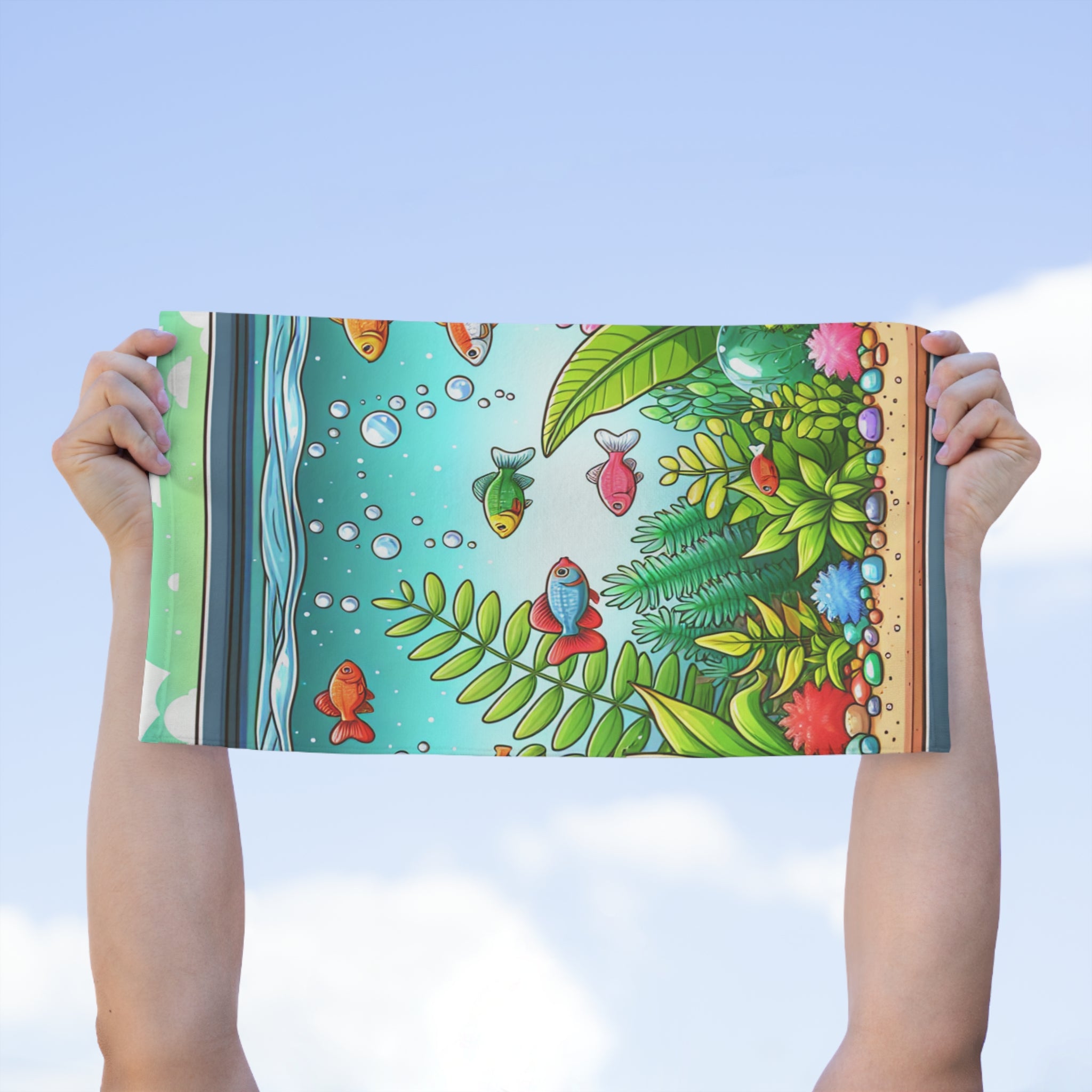 Tank cleaning towel featuring colorful fish and plants design as aquarium polishing towel