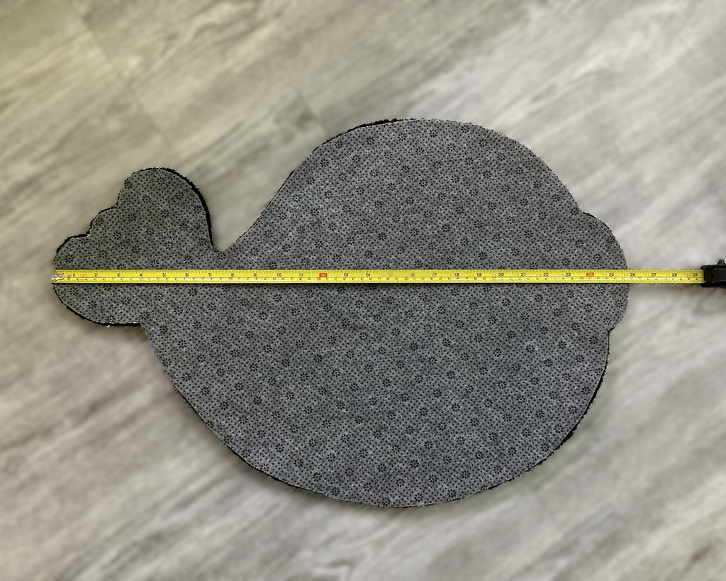 Scallywags Fish Bowl Cute Fish Rug with non-slip backing laid flat on floor showing length