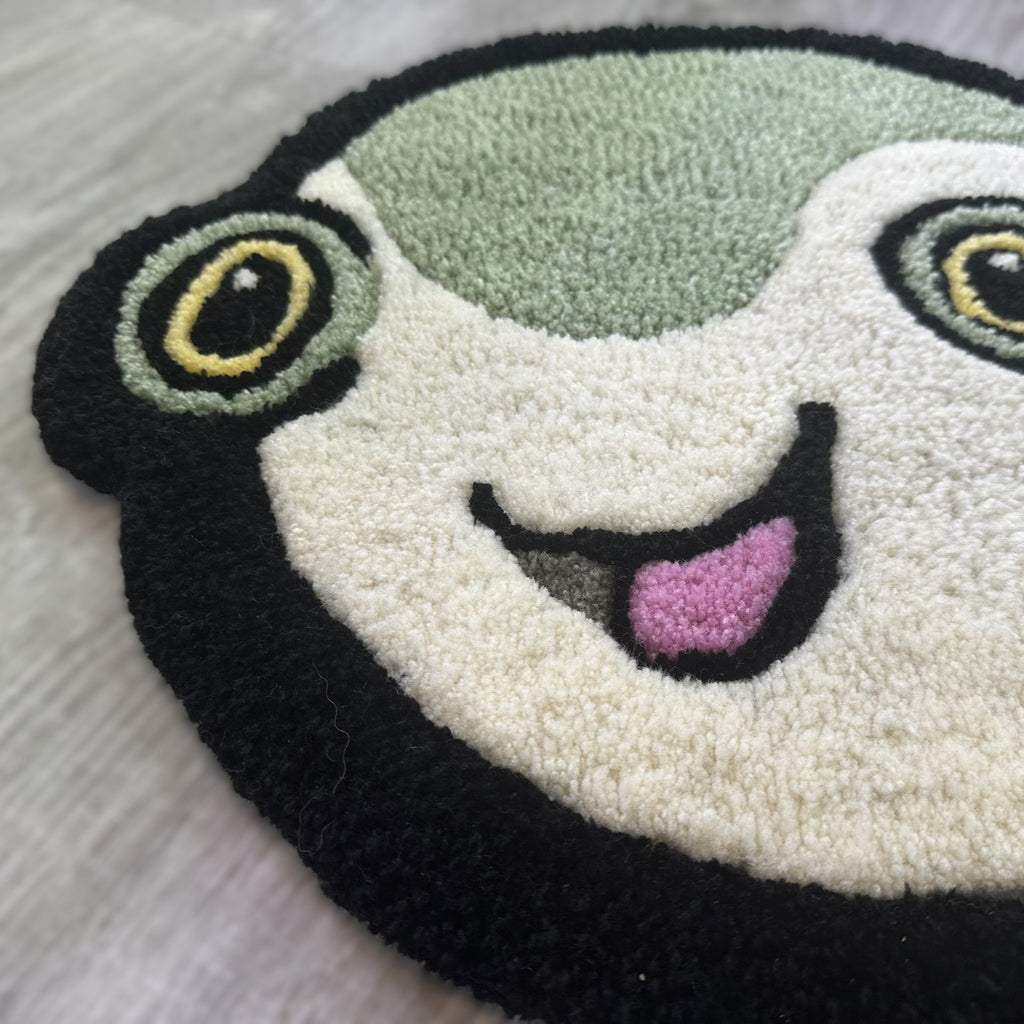 Scallywag's Fish Bowl Cute Fish Rug with playful smiling face and colorful design on soft fabric
