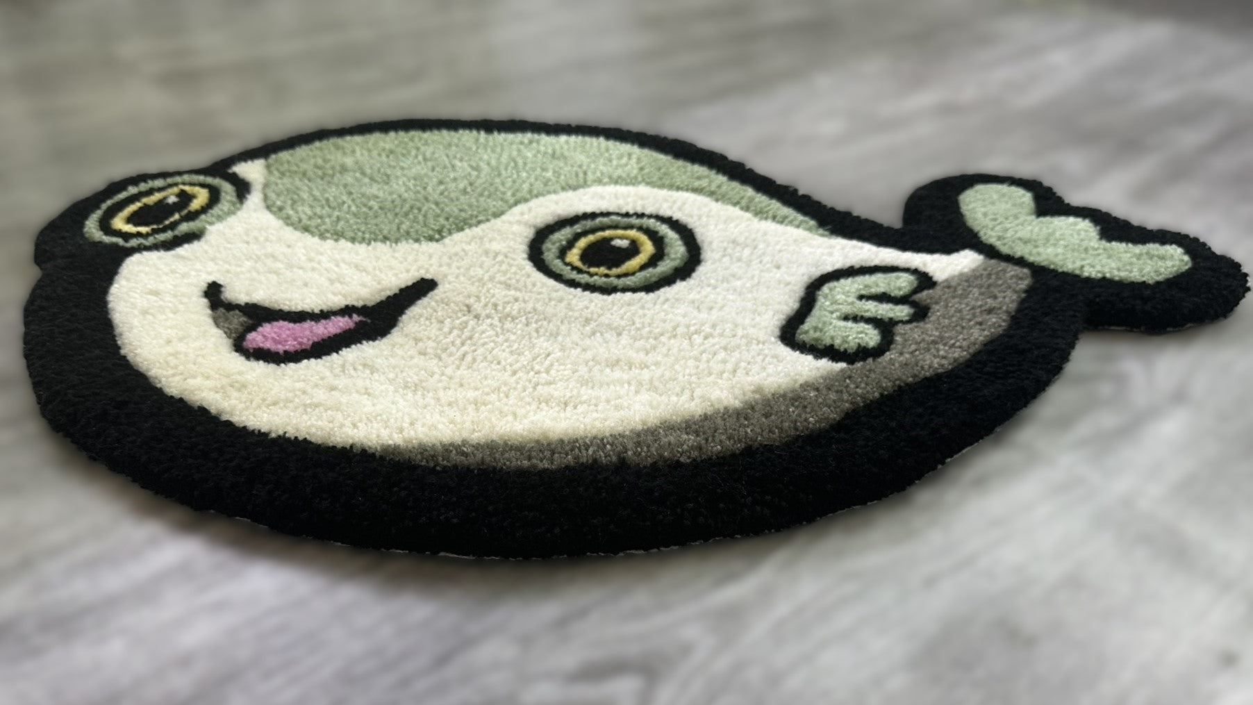 Scallywags Fish Bowl cute fish rug with playful design in black and white colors