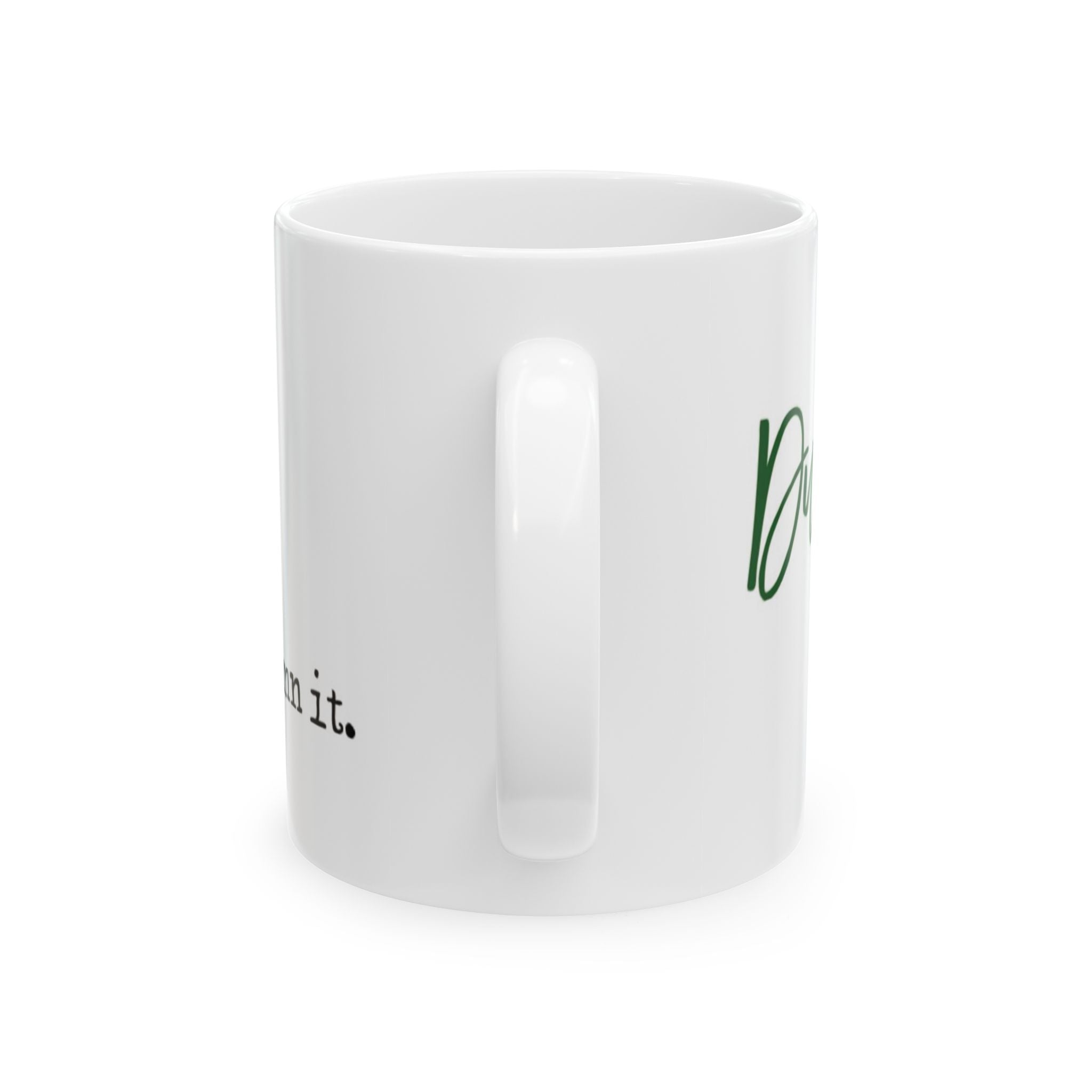 White ceramic mug by Printify with duckweed free aquarium gift design and comfortable handle
