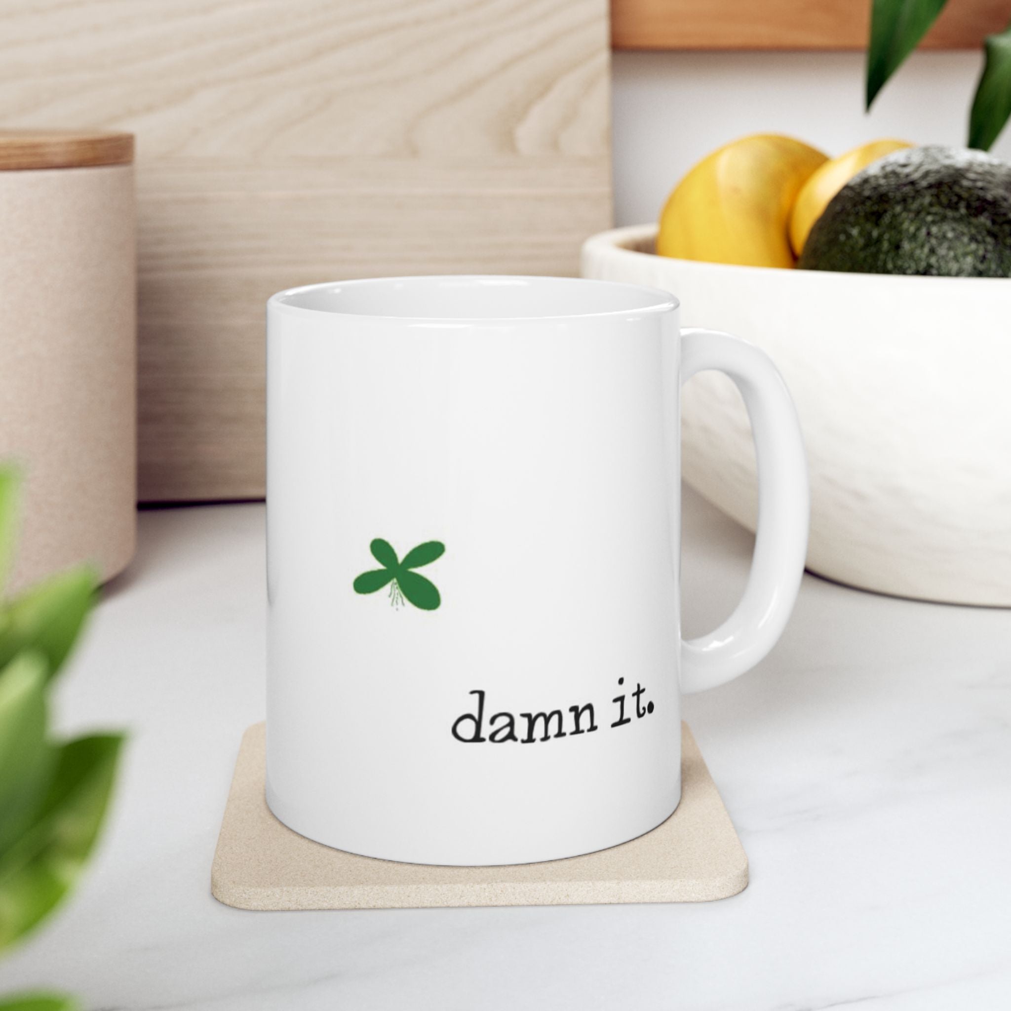 White mug with small green duckweed graphic and text damn it perfect duckweed free aquarium gift