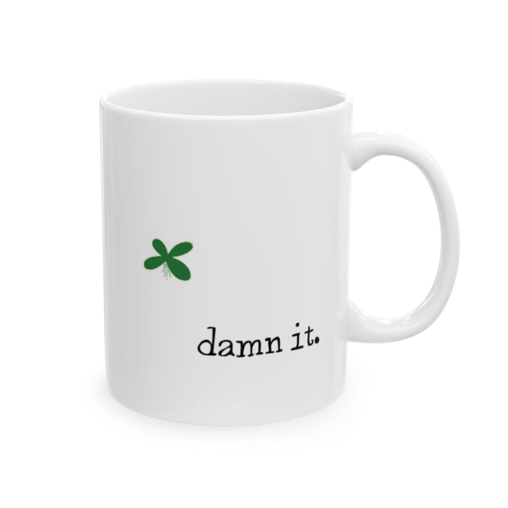 White Printify mug with green duckweed graphic and text damn it duckweed free aquarium gift