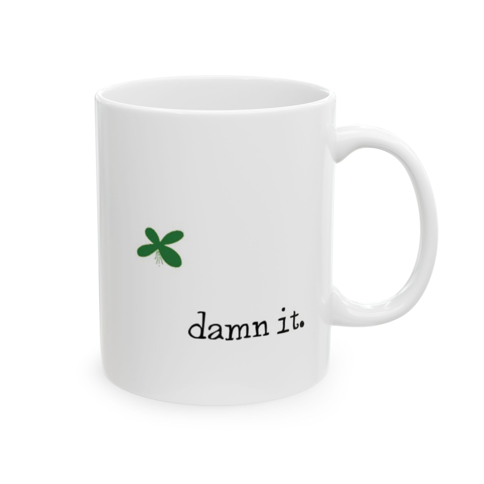 White Printify mug with green duckweed graphic and text damn it duckweed free aquarium gift