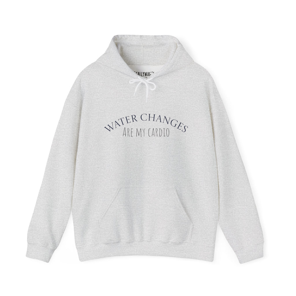 Funny fishkeeping hoodie in light gray with Water Changes Are My Cardio text