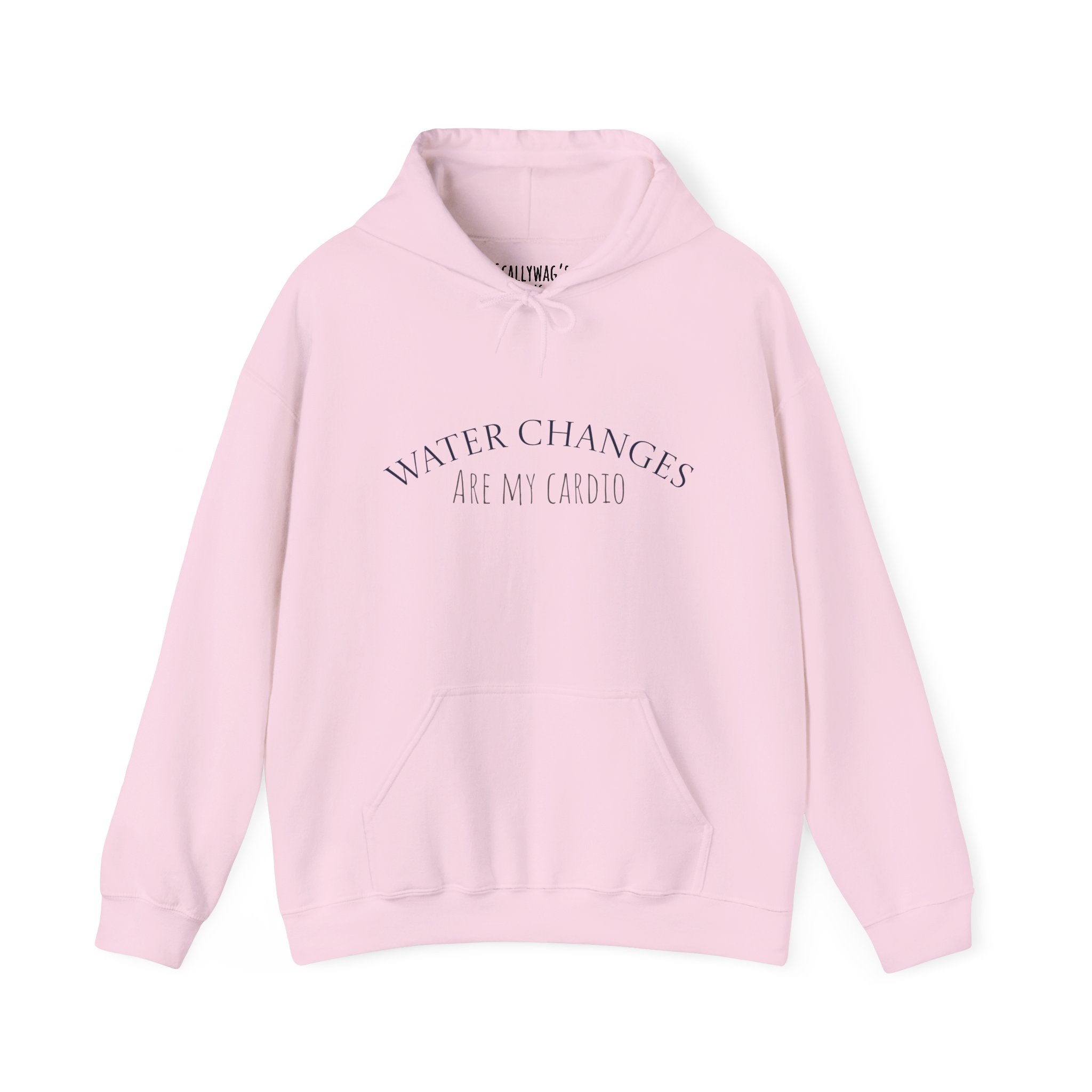 Pink funny fishkeeping hoodie with Water Changes Are My Cardio text