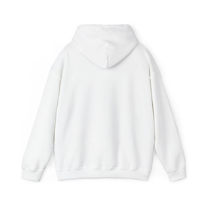Back view of plain white funny fishkeeping hoodie with hood and long sleeves