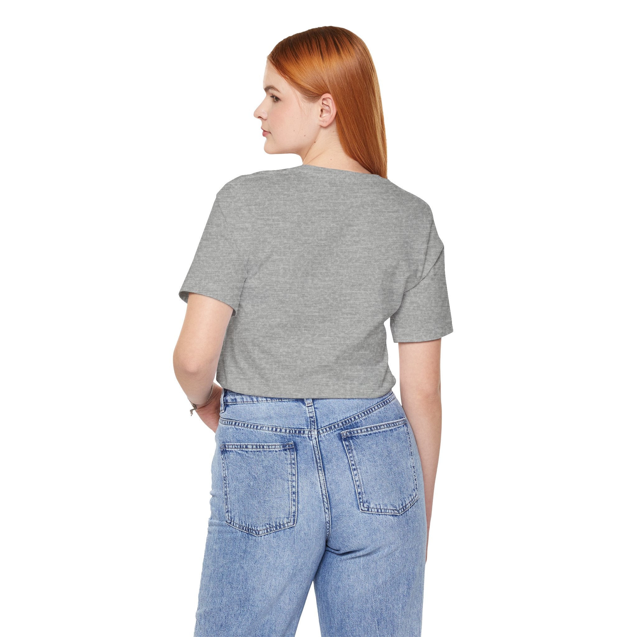 Back view of woman wearing grey Oscar cichlid “Drama Queen” shirt