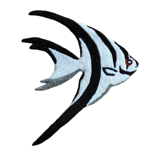 Scallywag's Fish Bowl handmade angelfish rug with black and white stripes and detailed design