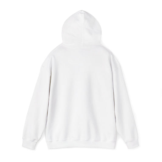White plain hoodie shown from the back with long sleeves and hood Oscar fish hoodie