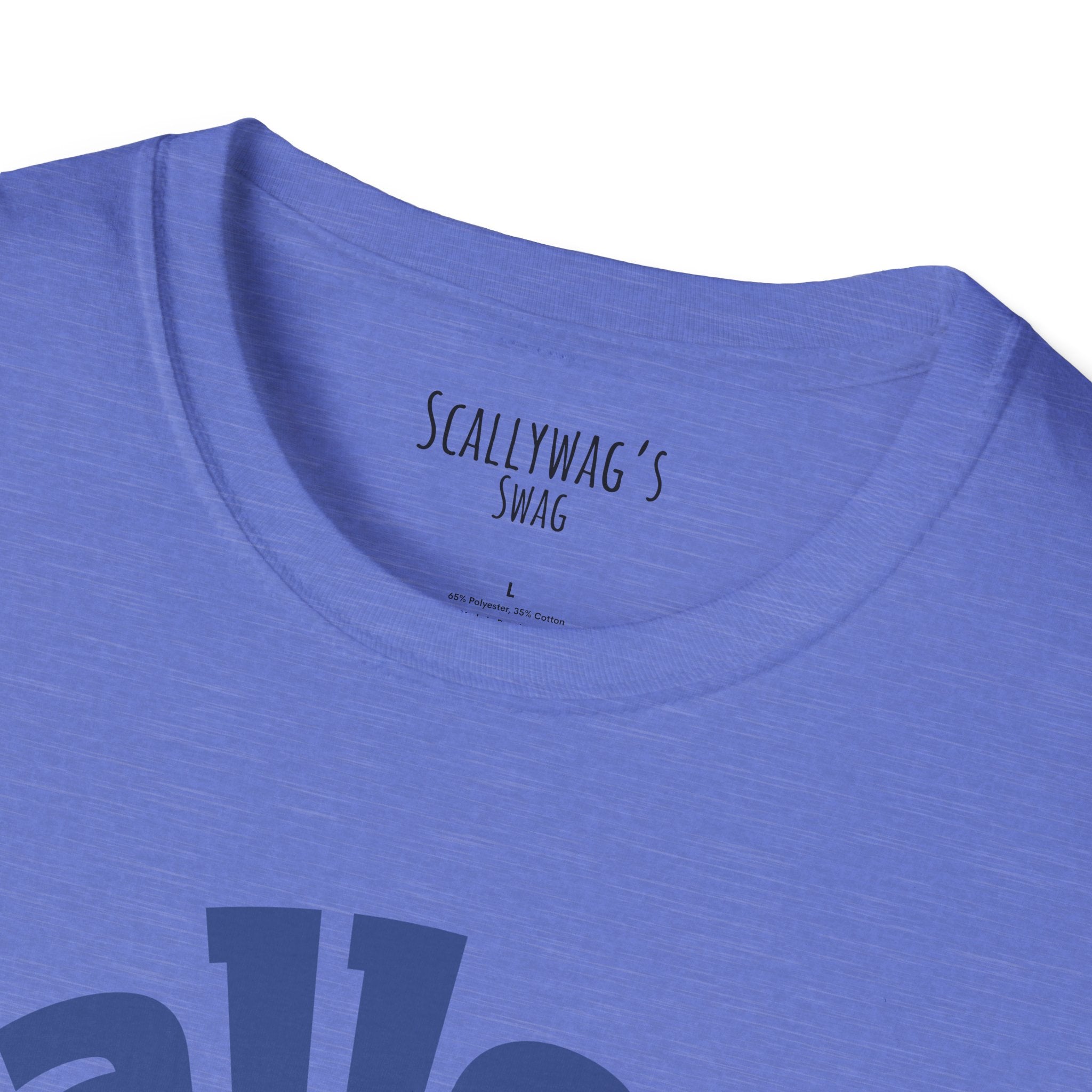 Close-up of blue  monster tank hobbyist t-shirt collar and fabric texture