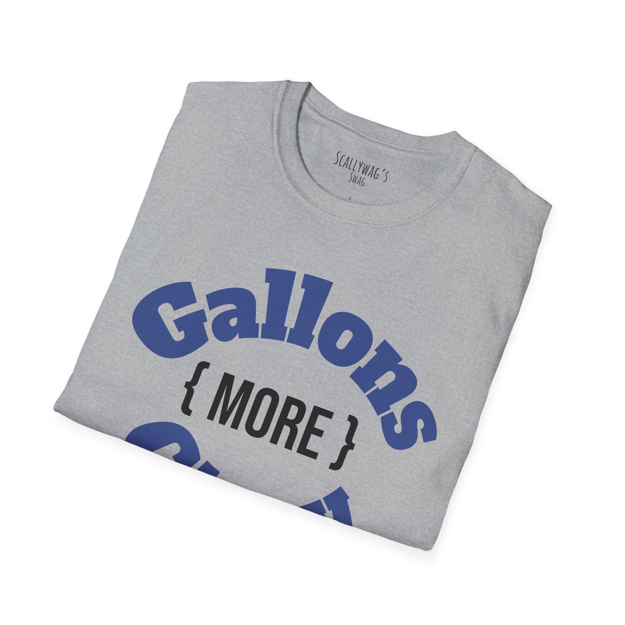 Gray folded monster tank hobbyist t-shirt with bold blue and black Gallons More graphic design