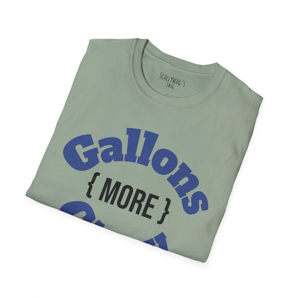 Folded light green monster tank hobbyist t-shirt with bold blue and black text design