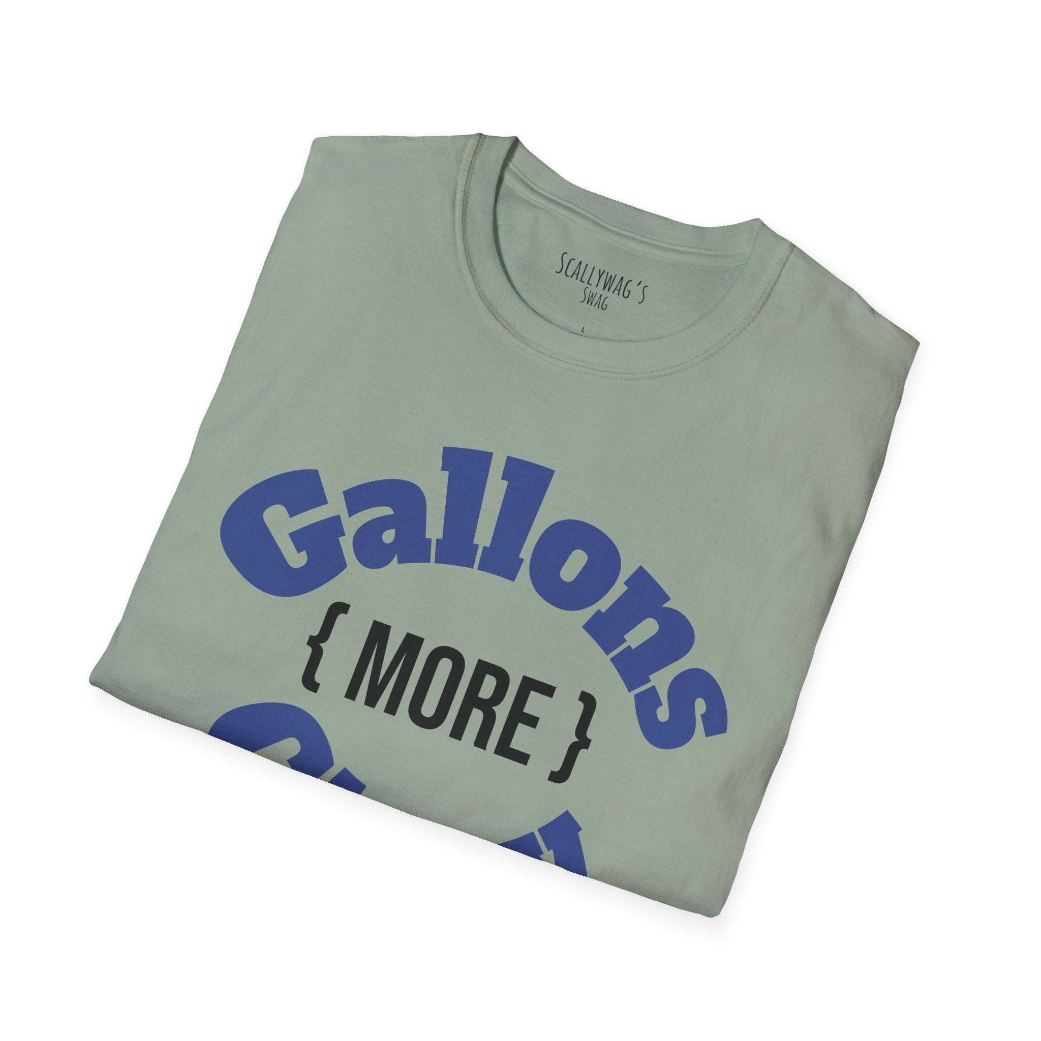 Folded light green monster tank hobbyist t-shirt with bold blue and black text design