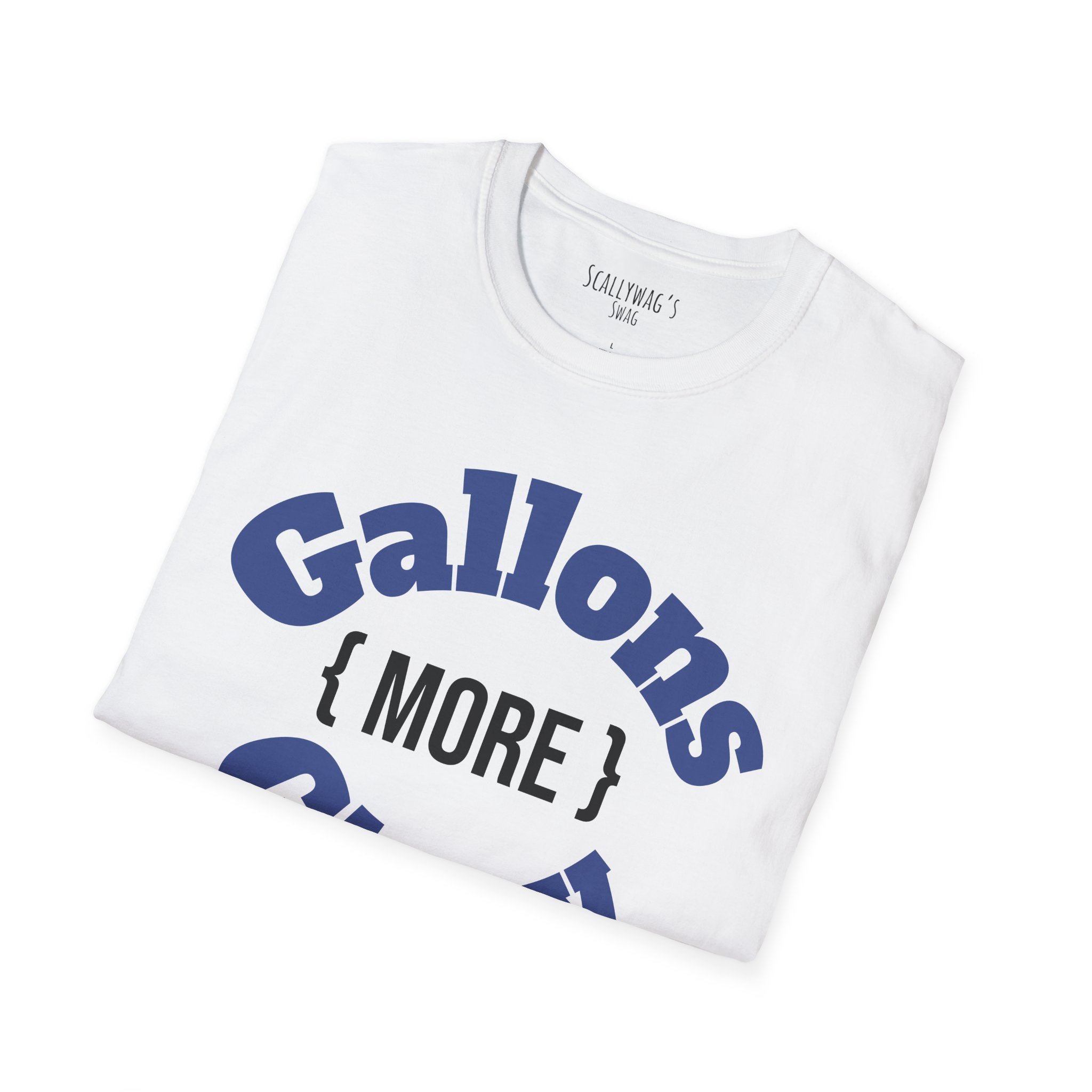 White folded monster tank hobbyist t-shirt with blue and black text design