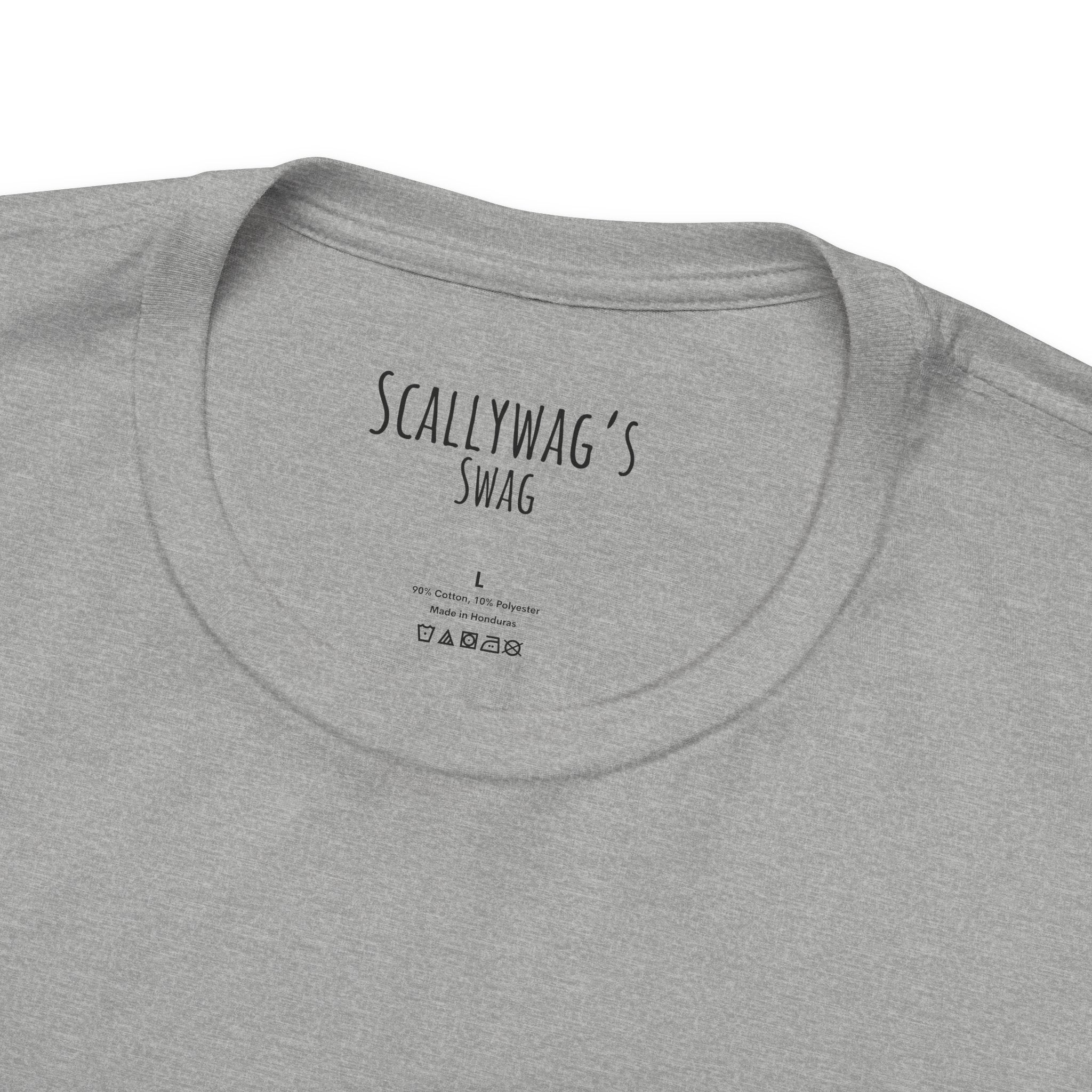 Gray Drama Queen Oscar Fish T-Shirt with Scallywag's Swag label inside collar