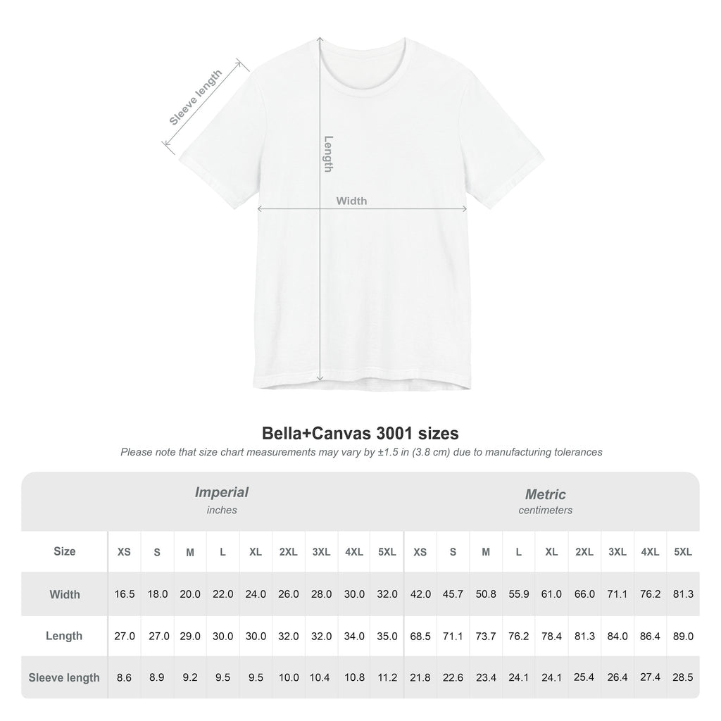 T-Shirt size chart showing measurements in inches and centimeters for Drama Queen Oscar Fish T-Shirt