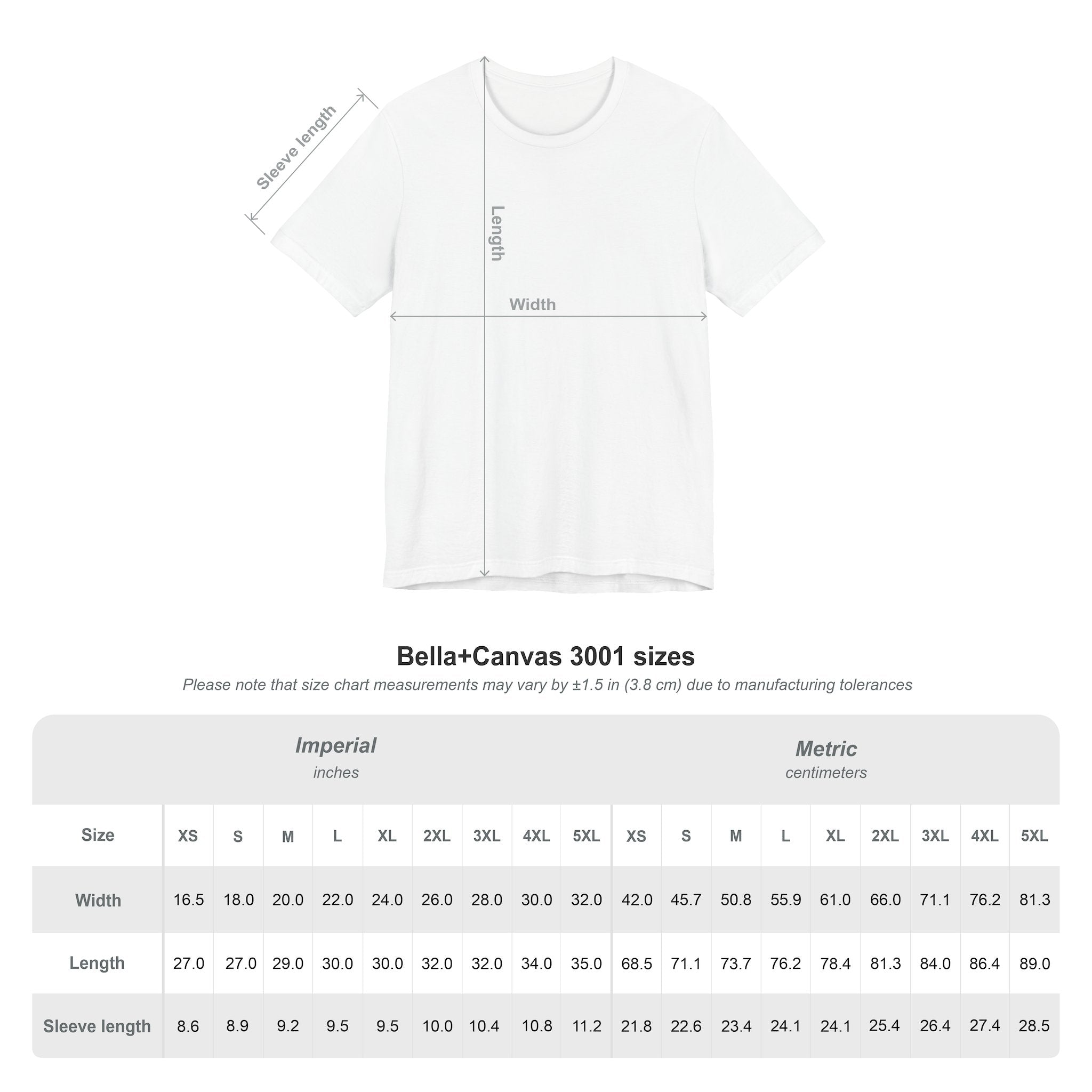 T-Shirt size chart showing measurements in inches and centimeters for Drama Queen Oscar Fish T-Shirt