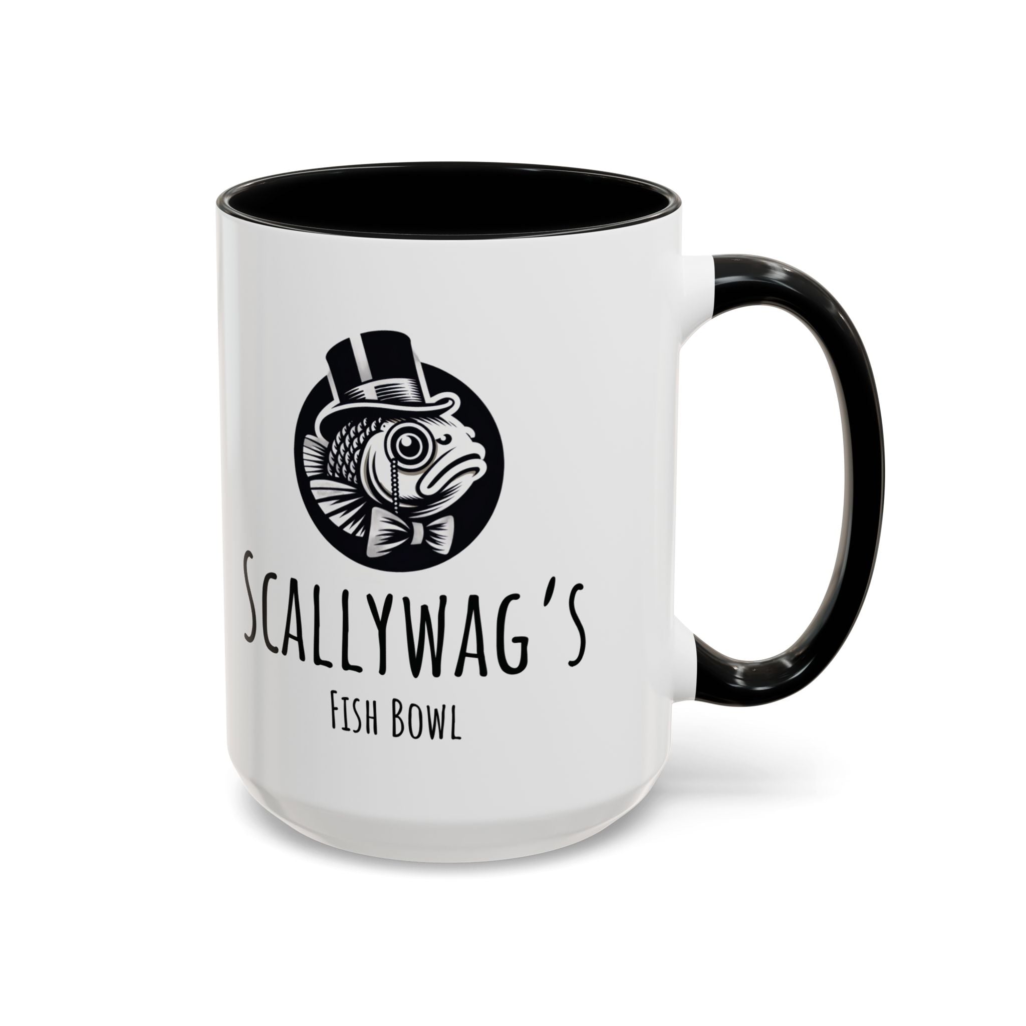 Scallywag's Fish Bowl coffee mug with black handle and stylish fish logo design