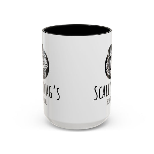 White ceramic Scallywag's Fish Bowl coffee mug with black interior and pirate fish design