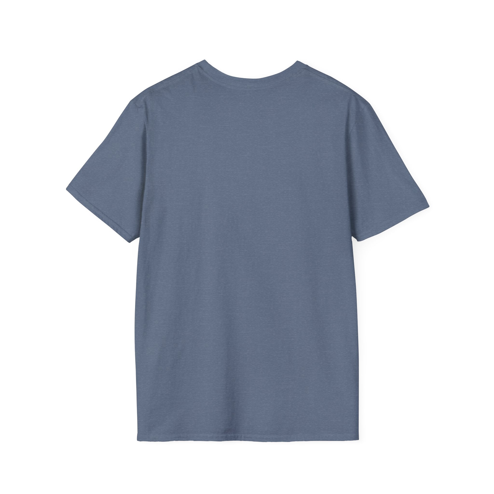 Back view of a blue funny aquarium t-shirt with short sleeves and crew neck