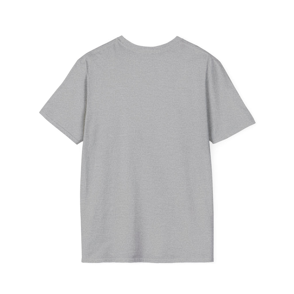 Plain grey t-shirt from Printify shown from the back, perfect for a funny aquarium t-shirt design