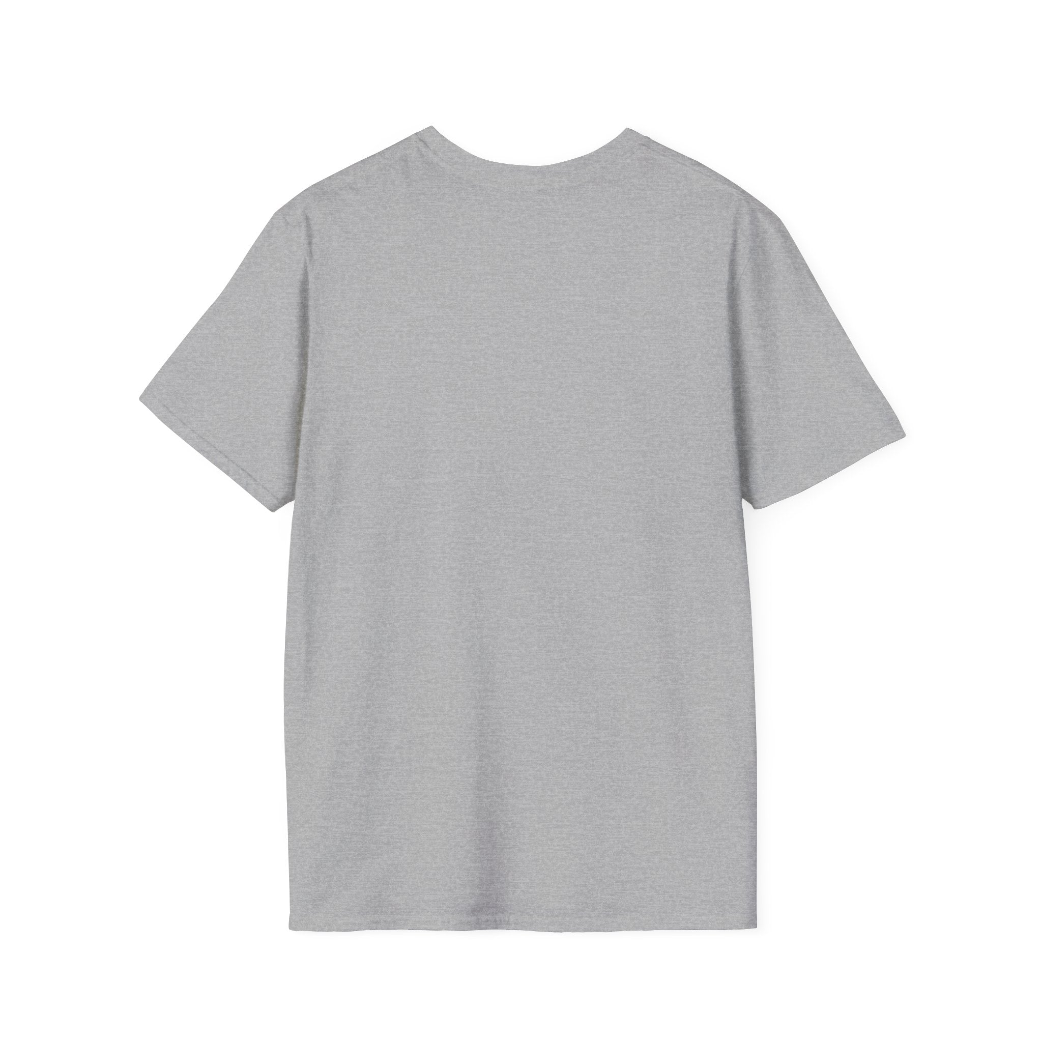 Plain grey t-shirt from Printify shown from the back, perfect for a funny aquarium t-shirt design