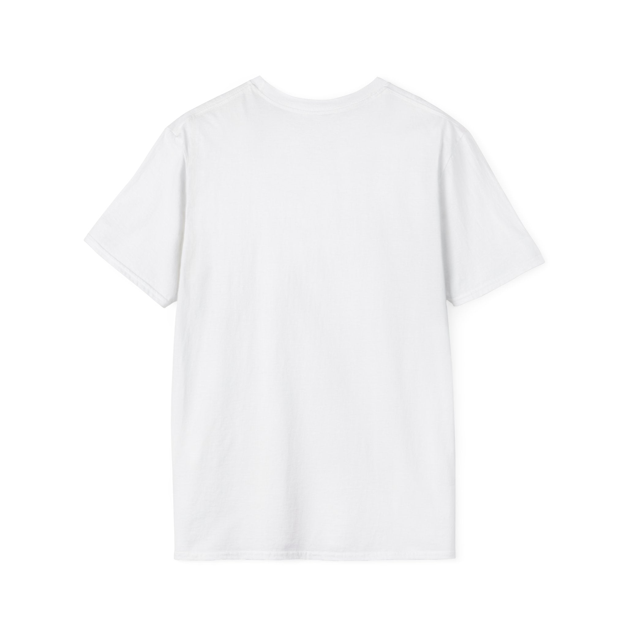 Plain white t-shirt shown from the back, perfect for customizing a funny aquarium t-shirt design