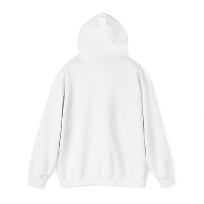 Back view of a plain white Oscar fish hoodie by Printify with a hood and long sleeves