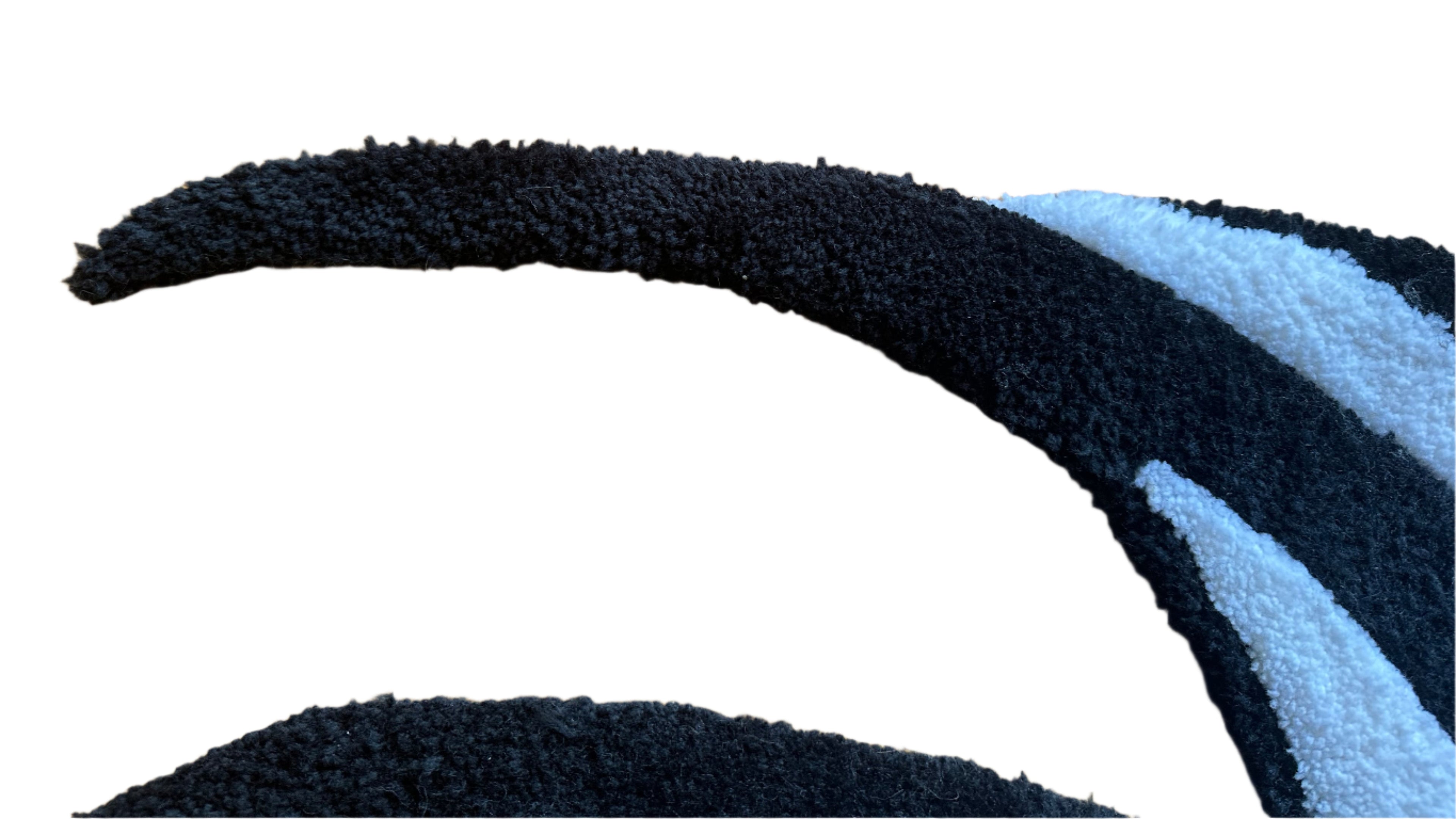 Close-up of Scallywag's Fish Bowl soft textured Fish Rug in black and white colors